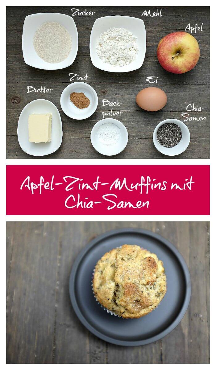 Diese Apfel-Zimt-Muffins gelingen super schnell und mit der mit den Chia-Samen bekommen sie einen tollen Knuspereffekt - meine Familie liebt diese kleine Küchlein.