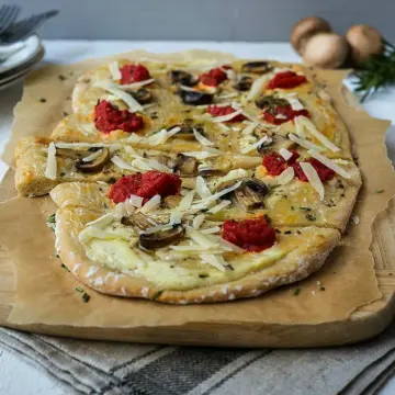 Flammkuchen trifft Pizza und heraus kommt ein leckerer Cross-over Flammkuchen mit italienischem Flair. Ganz einfach und lecker.