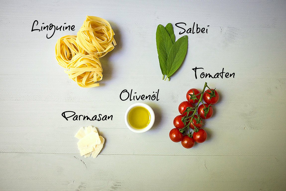 15-Minuten Linguine mit Salbei, Tomaten und Parmesan ist ein tolles Gericht, wenn es mal schnell gehen muss. 