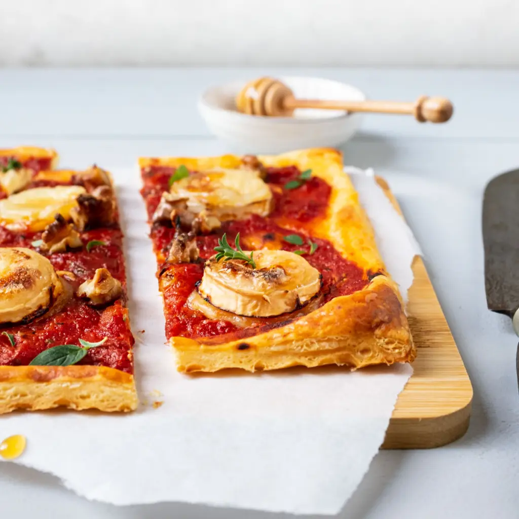 Einfache Tomaten-Tarte mit Ziegenkäse, Honig & Nüssen